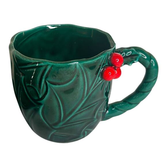 Vintage Lefton Christmas Holly Leaf & Berries Green Red Teacup and Saucer Set - Picture 10 of 13